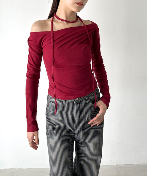ドレープオフショル長袖トップス | BA2253011 | レッド