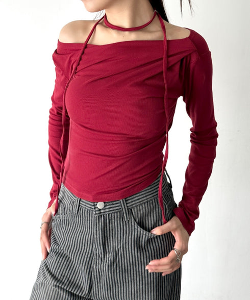 ドレープオフショル長袖トップス | BA2253011 | レッド