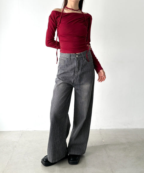 ドレープオフショル長袖トップス | BA2253011 | レッド