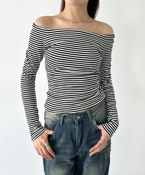 オフショルボーダーコンパクトトップス | BA2253012 | ブラック