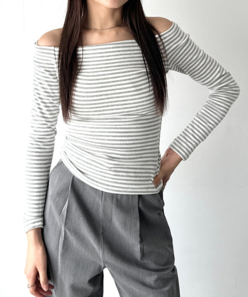 オフショルボーダーコンパクトトップス | BA2253012 | グレー