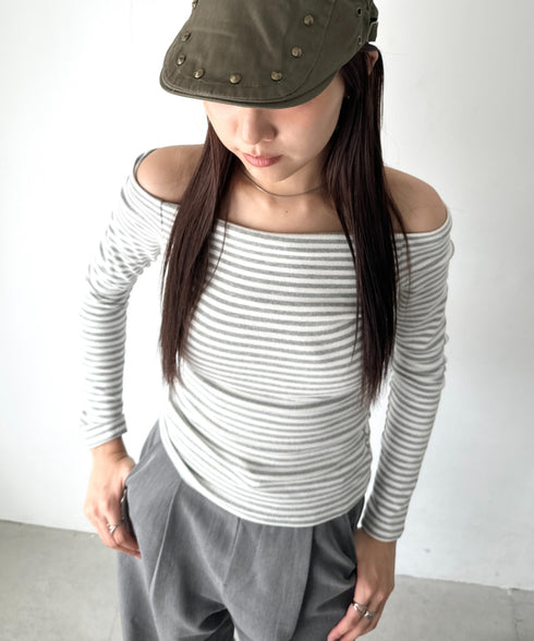 オフショルボーダーコンパクトトップス | BA2253012 | グレー