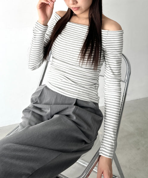 オフショルボーダーコンパクトトップス | BA2253012 | グレー