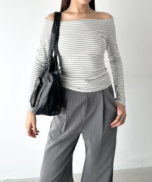 オフショルボーダーコンパクトトップス | BA2253012 | グレー