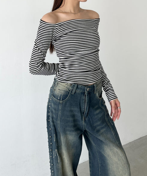 オフショルボーダーコンパクトトップス | BA2253012 | ブラック