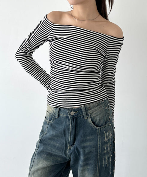 オフショルボーダーコンパクトトップス | BA2253012 | ブラック