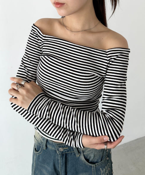 オフショルボーダーコンパクトトップス | BA2253012 | ブラック