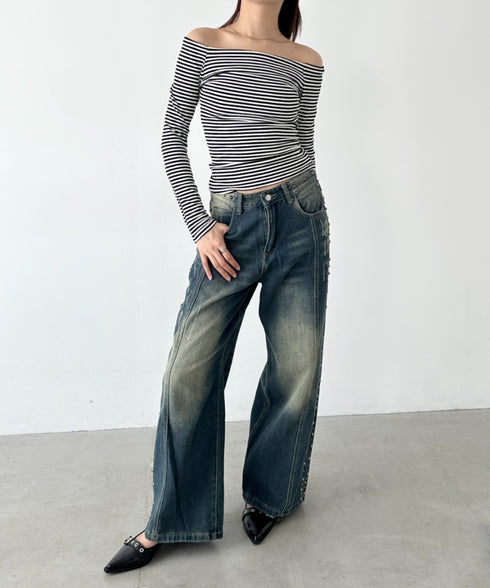 オフショルボーダーコンパクトトップス | BA2253012 | ブラック