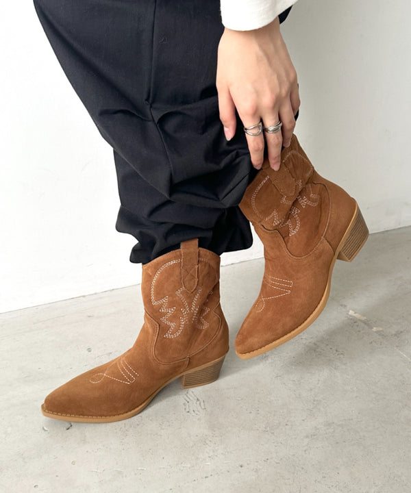 フェイクスウェードウエスタンショートブーツ | BA3256015 | ブラウン