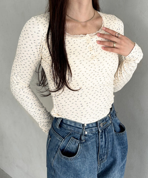 カップ付き花柄ロングスリーブカットソー | MD2253028 | アイボリー