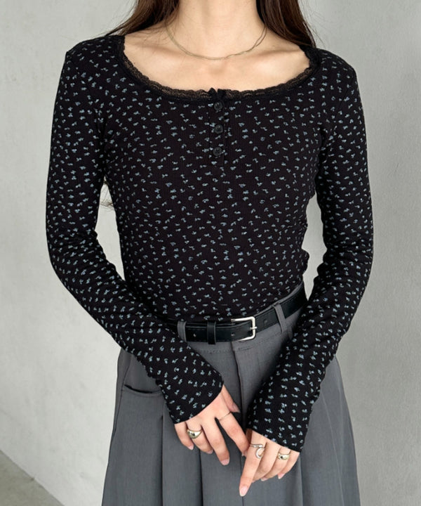 カップ付き花柄ロングスリーブカットソー | MD2253028 | ブラック