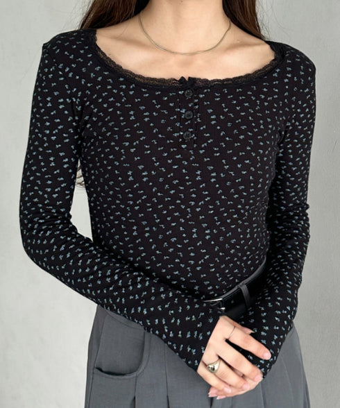 カップ付き花柄ロングスリーブカットソー | MD2253028 | ブラック