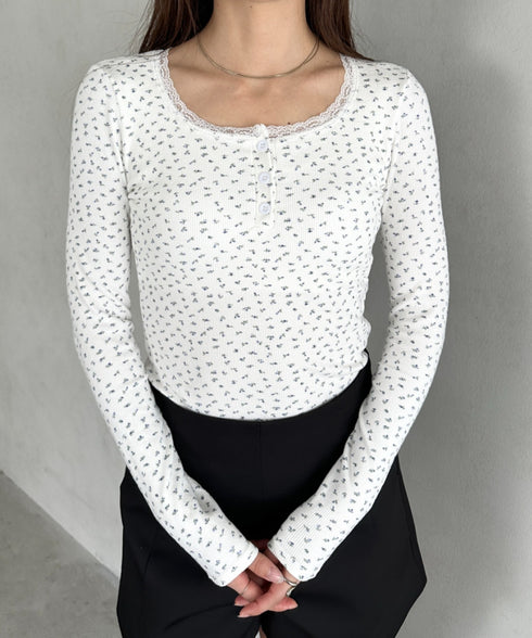 カップ付き花柄ロングスリーブカットソー | MD2253028 | ホワイト