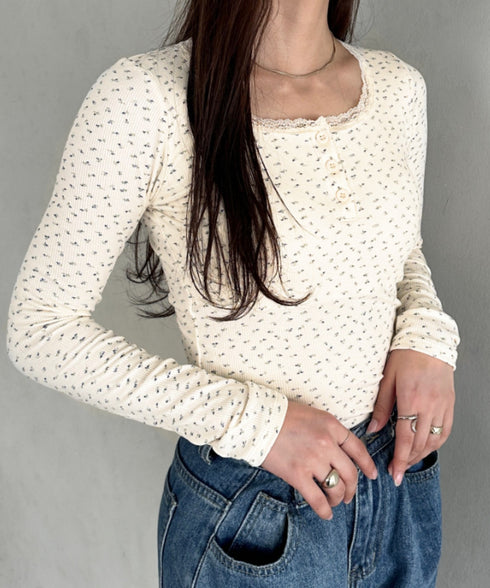 カップ付き花柄ロングスリーブカットソー | MD2253028 | アイボリー