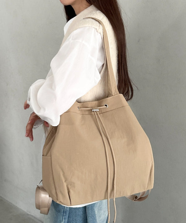 【A4収納可能】軽量ナイロン2way巾着バッグ トートバッグ リュック | MD1253036 | ベージュ