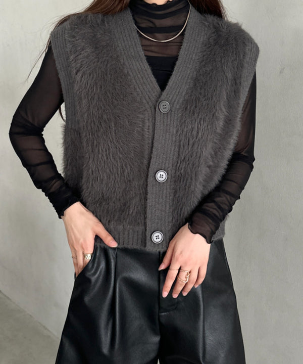 フロントボタンシャギーニットベスト | MD2253037 | カーキ