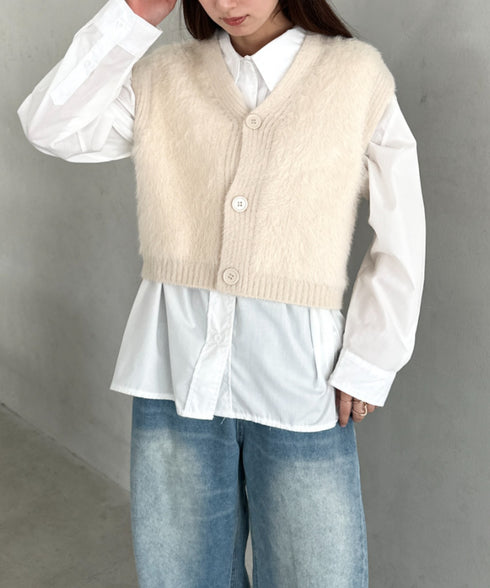 フロントボタンシャギーニットベスト | MD2253037 | アイボリー