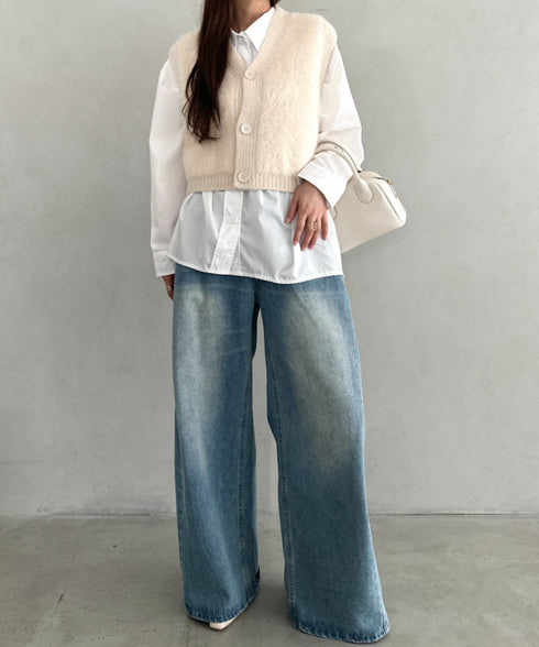 フロントボタンシャギーニットベスト | MD2253037 | アイボリー