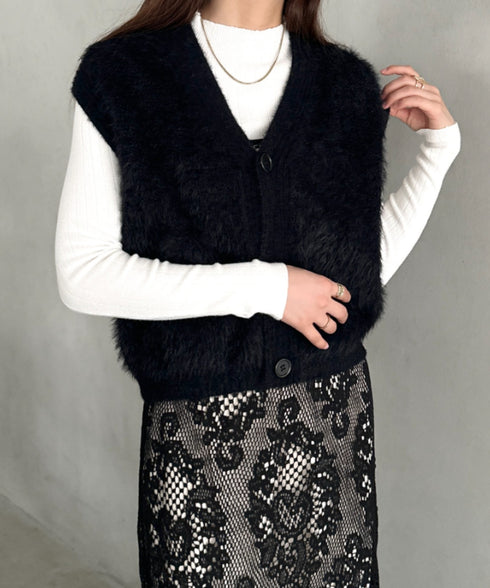 フロントボタンシャギーニットベスト | MD2253037 | ブラック