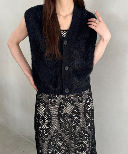 フロントボタンシャギーニットベスト | MD2253037 | ブラック