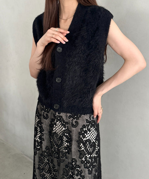 フロントボタンシャギーニットベスト | MD2253037 | ブラック
