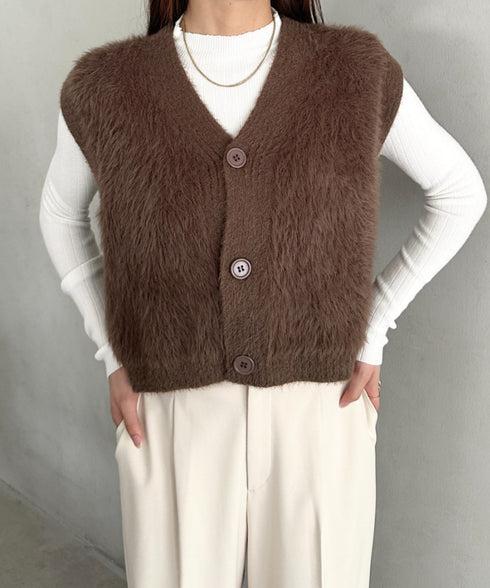 フロントボタンシャギーニットベスト | MD2253037 | ブラウン