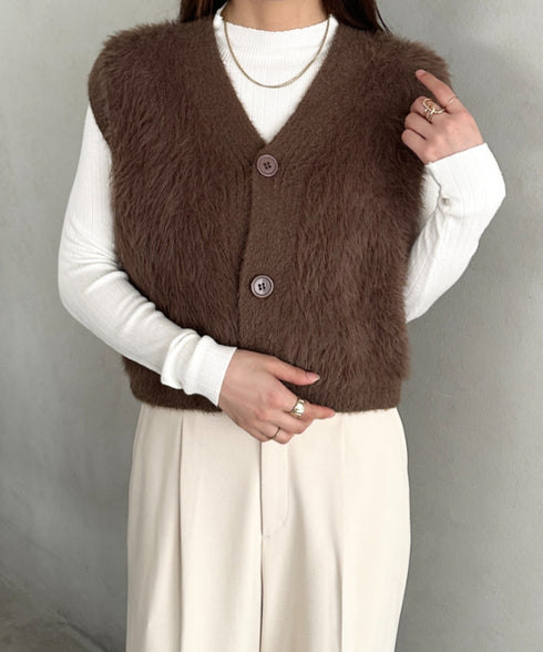 フロントボタンシャギーニットベスト | MD2253037 | ブラウン