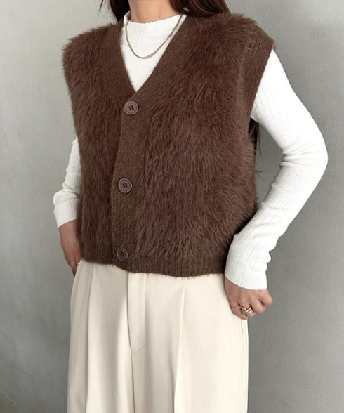 フロントボタンシャギーニットベスト | MD2253037 | ブラウン