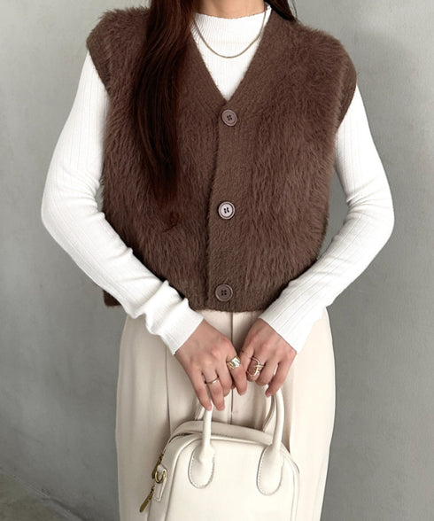 フロントボタンシャギーニットベスト | MD2253037 | ブラウン