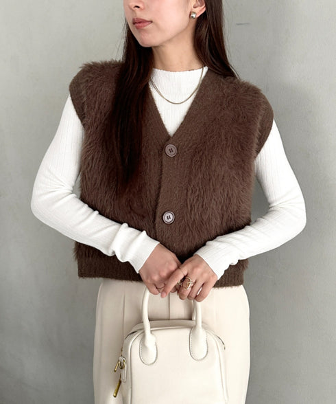 フロントボタンシャギーニットベスト | MD2253037 | ブラウン