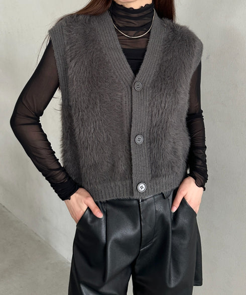 フロントボタンシャギーニットベスト | MD2253037 | カーキ