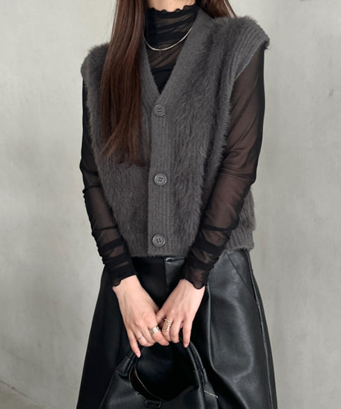 フロントボタンシャギーニットベスト | MD2253037 | カーキ