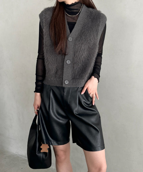 フロントボタンシャギーニットベスト | MD2253037 | カーキ