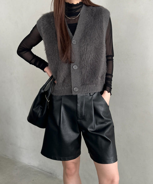 フロントボタンシャギーニットベスト | MD2253037 | カーキ