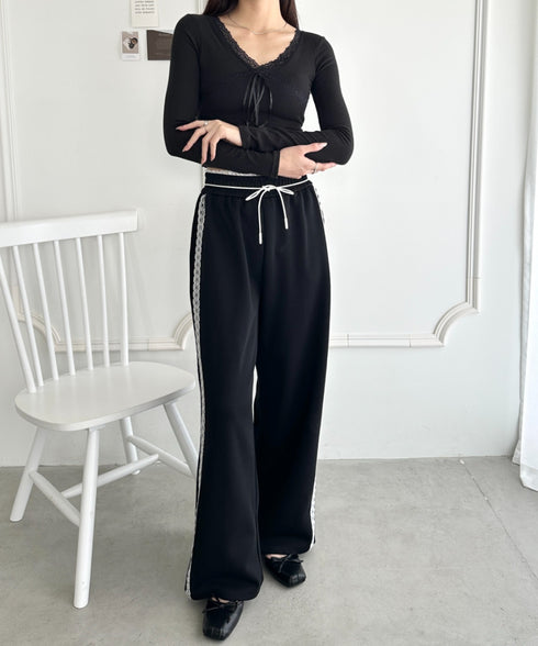 レースレイヤードラインスウェットパンツ | WR2253031 | ブラック