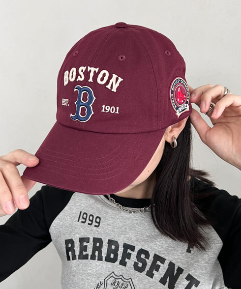 MLB KOREA(エムエルビーコリア)/ヴィンテージ 刺繍 ロゴパッチ メジャーリーグ ベースボール キャップ 帽子/Vintage Cooperstown Patch Unstruck Ball Cap | AT5253044 | ワインレッド