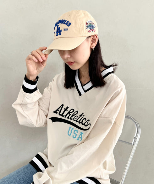 MLB KOREA(エムエルビーコリア)/ヴィンテージ 刺繍 ロゴパッチ メジャーリーグ ベースボール キャップ 帽子/Vintage Cooperstown Patch Unstruck Ball Cap | AT5253044 | アイボリー