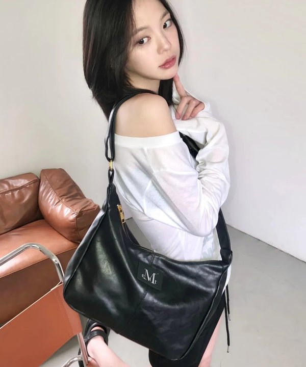 MUCENT(ムセント)/軽量 ゴールドライン ショルダー トートバッグ/MERIN GOLD LINE LEATHER SHOULDER BAG | AT1253047 | ブラック