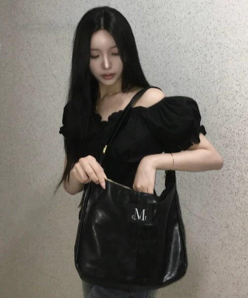 MUCENT(ムセント)/軽量 ゴールドライン ショルダー トートバッグ/MERIN GOLD LINE LEATHER SHOULDER BAG | AT1253047 | ブラック
