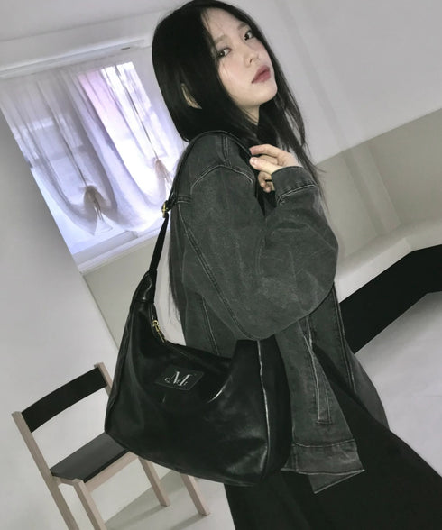MUCENT(ムセント)/軽量 ゴールドライン ショルダー トートバッグ/MERIN GOLD LINE LEATHER SHOULDER BAG | AT1253047 | ブラック
