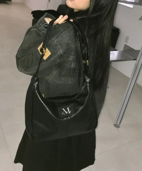 MUCENT(ムセント)/軽量 ゴールドライン ショルダー トートバッグ/MERIN GOLD LINE LEATHER SHOULDER BAG | AT1253047 | ブラック