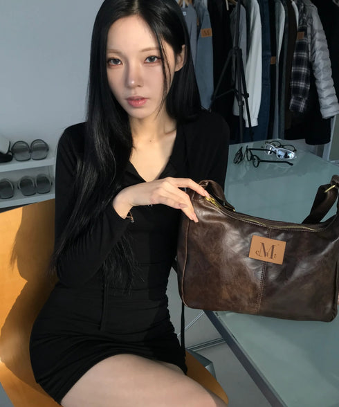 MUCENT(ムセント)/軽量 ゴールドライン ショルダー トートバッグ/MERIN GOLD LINE LEATHER SHOULDER BAG | AT1253047 | ブラウン