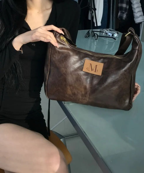 MUCENT(ムセント)/軽量 ゴールドライン ショルダー トートバッグ/MERIN GOLD LINE LEATHER SHOULDER BAG | AT1253047 | ブラウン