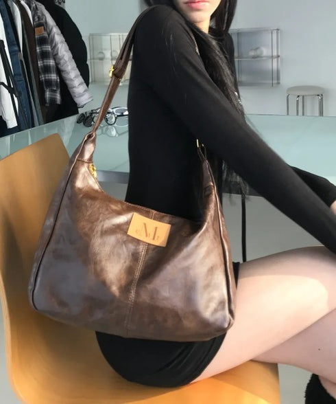 MUCENT(ムセント)/軽量 ゴールドライン ショルダー トートバッグ/MERIN GOLD LINE LEATHER SHOULDER BAG | AT1253047 | ブラウン