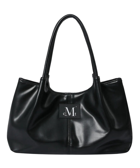 MUCENT(ムセント)/ロゴパッチ ショルダー トートバッグ/PEE MIDDLE STITCH LEATHER TOTE BAG | AT1253048 | ブラック