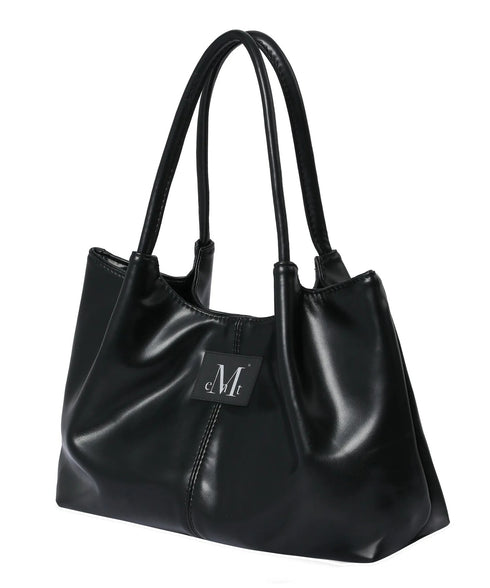 MUCENT(ムセント)/ロゴパッチ ショルダー トートバッグ/PEE MIDDLE STITCH LEATHER TOTE BAG | AT1253048 | ブラック
