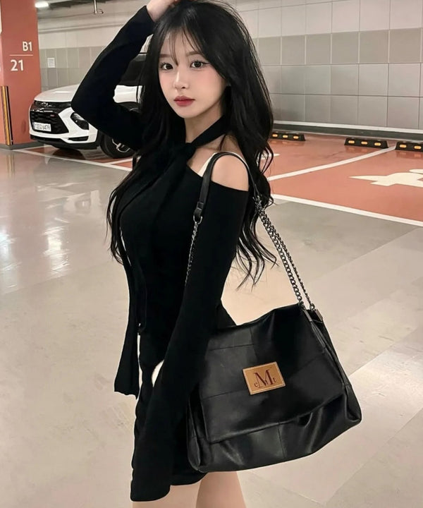 MUCENT(ムセント)/チェーン ショルダーバッグ/INFINITY LEATHER CHAIN SHOULDER BAG | AT1253049 | ブラック