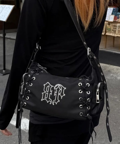BLACK PURPLE(ブラックパープル)/3WAY 軽量 ストーン コルセット ショルダー トート クロスバッグ/Glow Corset Bag | AT1253054 | ブラック