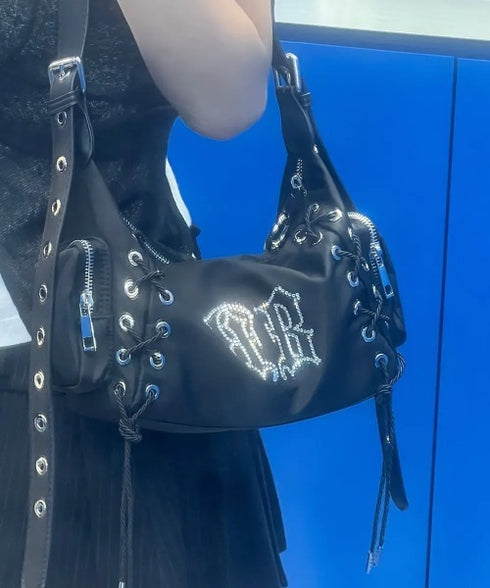 BLACK PURPLE(ブラックパープル)/3WAY 軽量 ストーン コルセット ショルダー トート クロスバッグ/Glow Corset Bag | AT1253054 | ブラック