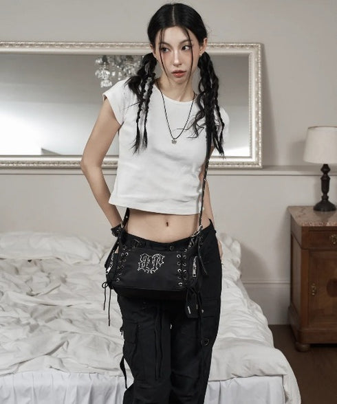 BLACK PURPLE(ブラックパープル)/3WAY 軽量 ストーン コルセット ショルダー トート クロスバッグ/Glow Corset Bag | AT1253054 | ブラック